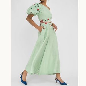 NWT FANM MON DATCHA Mint Green Linen One Shoulder Jumpsuit